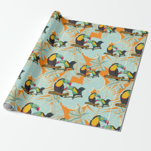 Tropical leaves toucan seamless Pattern Wrapping Paper