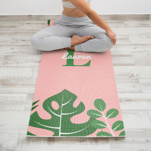 Tropical Leaves Trendy Monogram Yoga Mat