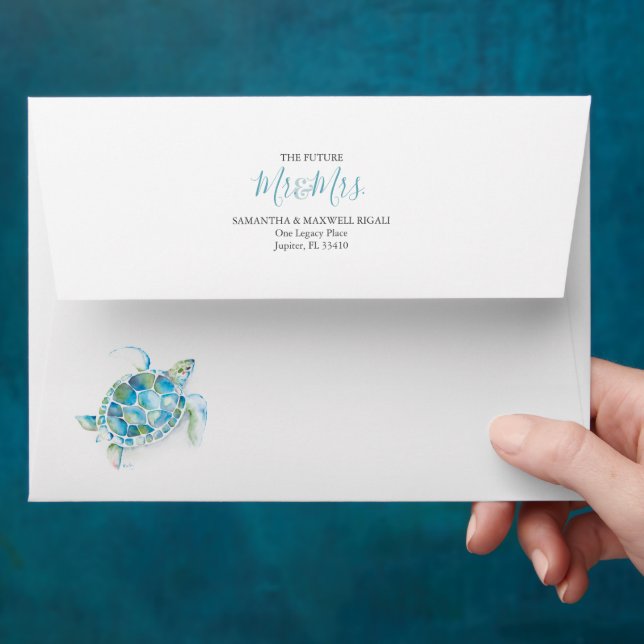 Tropical Leaves & Turtle Return Address Envelopes (Hand)