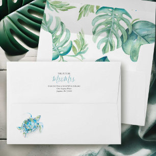 Tropical Leaves & Turtle Return Address Envelopes