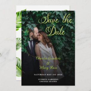 Tropical Leaves Typographic Photo Save The Date