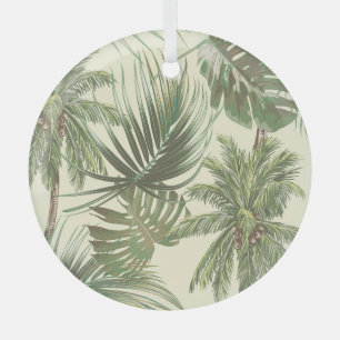 Tropical Leaves Vintage Palms Wallpaper Glass Ornament