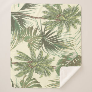 Tropical Leaves Vintage Palms Wallpaper Sherpa Blanket
