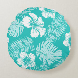 Tropical Leaves: Vintage Plant Pattern Round Pillow