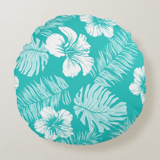 Tropical Leaves: Vintage Plant Pattern Round Pillow (Front)