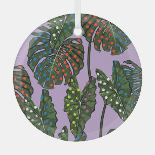 Tropical leaves: vintage polka dot. glass ornament