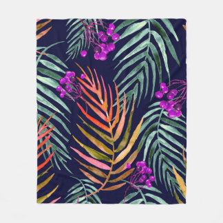 Tropical leaves. Watercolor leaves of a tree, palm Fleece Blanket