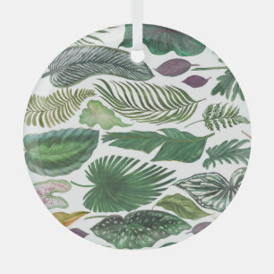 Tropical leaves: watercolor seamless background glass ornament
