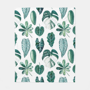 Tropical leaves watercolor seamless pattern with m fleece blanket