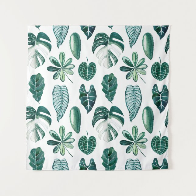 Tropical leaves watercolor seamless pattern with m tapestry (Front)