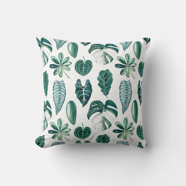 Tropical leaves watercolor seamless pattern with m throw pillow (Front)