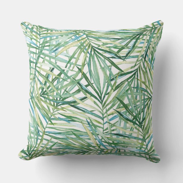 Tropical Leaves Watercolor Throw Pillow (Front)