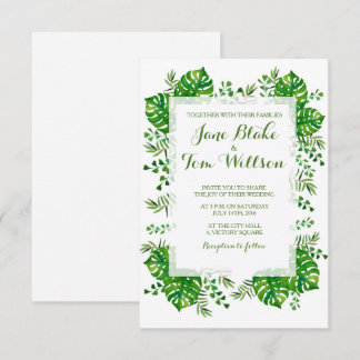Tropical leaves watercolor wedding invitation