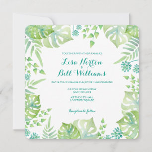 Tropical leaves watercolor wedding invitation