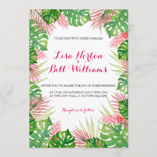 Tropical leaves watercolor wedding invtiation invitation