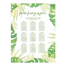 Tropical leaves wedding dinner seating chart