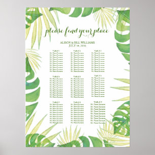 Tropical leaves wedding dinner seating chart