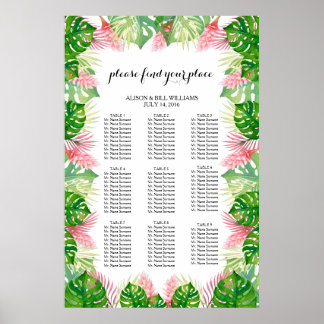 Tropical leaves wedding dinner seating chart