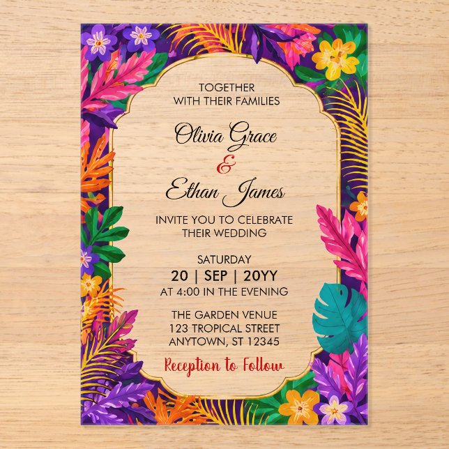 Tropical Leaves Wedding Invitation  (Front)