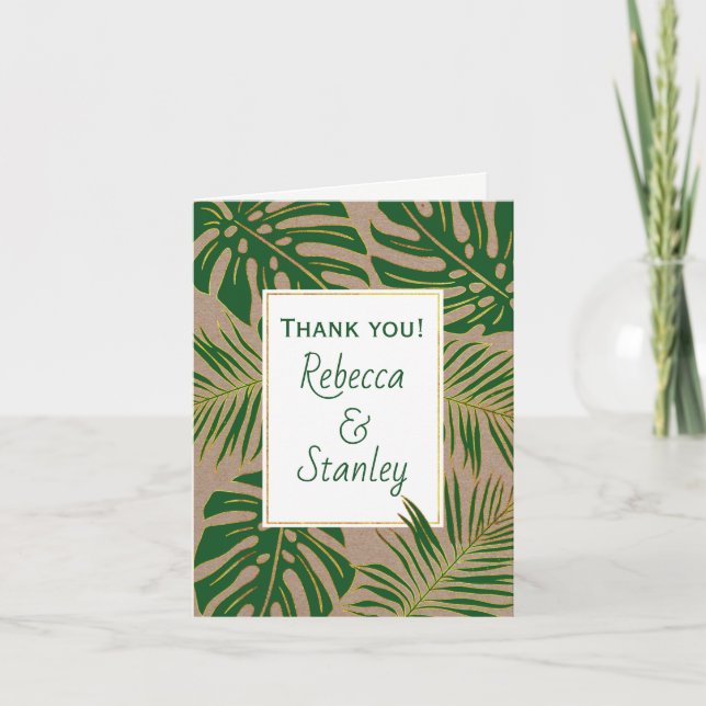 Tropical leaves wedding wedding Thank You (Front)