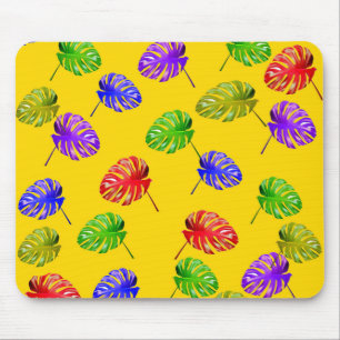 Tropical Leaves Yellow Background Mousepad