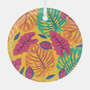 Tropical leaves: yellow background vintage graphic glass ornament