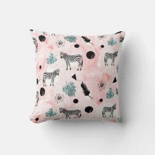 Tropical Leaves Zebras Tie-Dye Pattern Throw Pillow