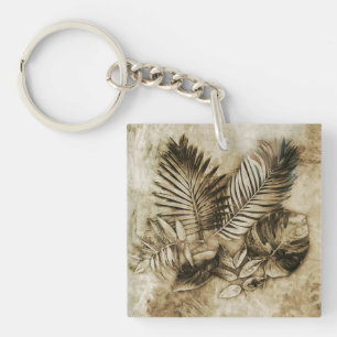 Tropical Leaveson Textured Background Vintage Feel Keychain