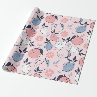 Tropical Lemon Blush pink dusty blue and navy  Wrapping Paper