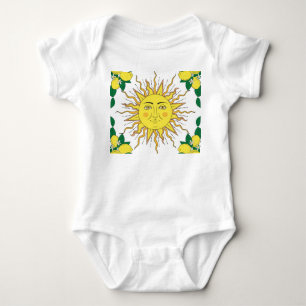 Tropical Lemon Fruits, Sun Face. Baby Bodysuit