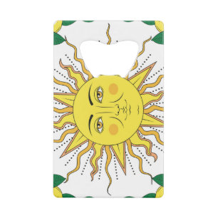 Tropical Lemon Fruits, Sun Face. Credit Card Bottle Opener