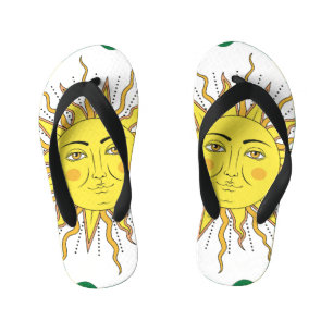 Tropical Lemon Fruits, Sun Face. Kid's Flip Flops