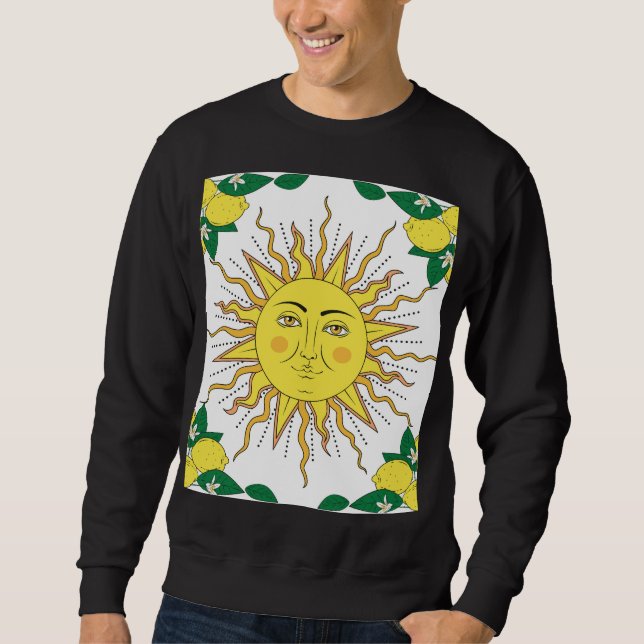 Tropical Lemon Fruits, Sun Face. Sweatshirt (Front)