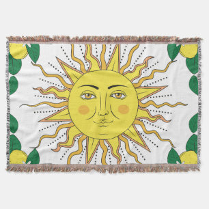 Tropical Lemon Fruits, Sun Face. Throw Blanket