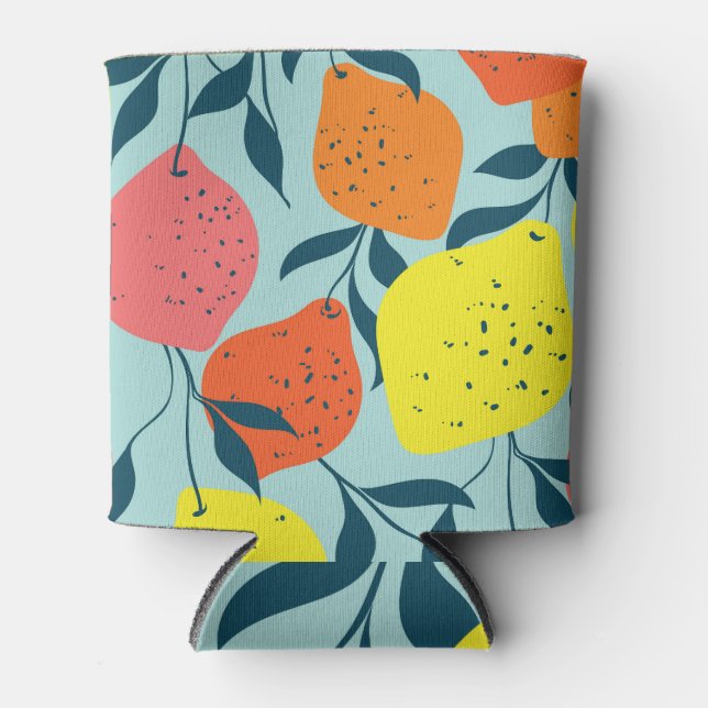 Tropical Lemons Green Illustration Can Cooler (Front)