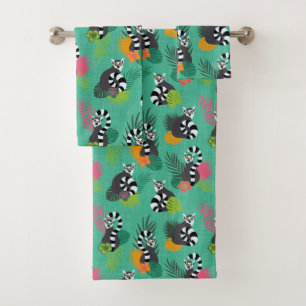 Tropical Lemurs - Aquamarine Bath Towel Set