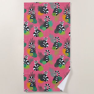 Tropical Lemurs - Pink Beach Towel