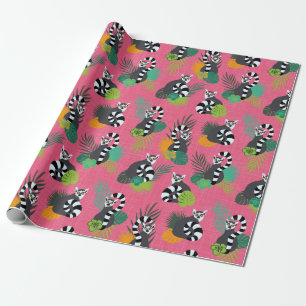 Tropical Lemurs - Pink Wrapping Paper