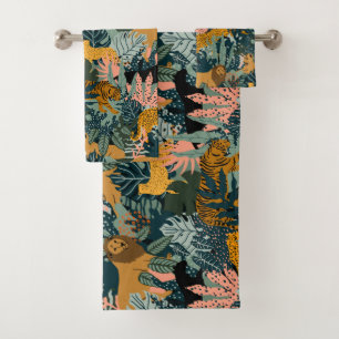 Tropical Leopard and Tiger Print Jungle Pattern Bath Towel Set