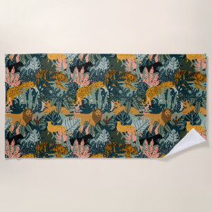 Tropical Leopard and Tiger Print Jungle Pattern Beach Towel