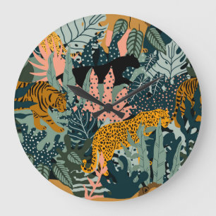 Tropical Leopard and Tiger Print Jungle Pattern  Large Clock