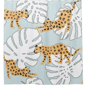 Tropical leopard animal and monstera palm leaves,e