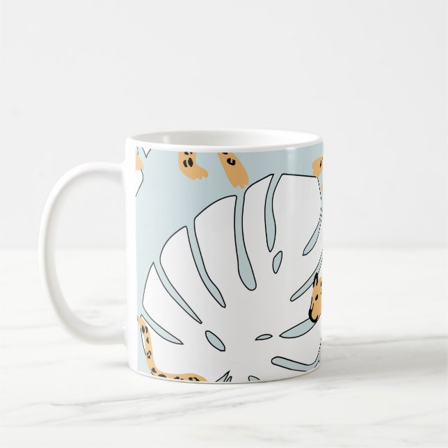Tropical leopard animal and monstera palm leaves,e coffee mug (Left)