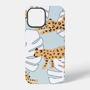 Tropical leopard animal and monstera palm leaves,e iPhone 12 case