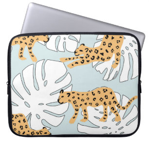 Tropical leopard animal and monstera palm leaves,e laptop sleeve