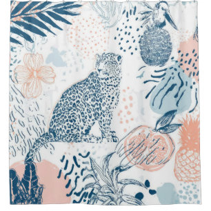Tropical Leopard Blue Peach Abstract