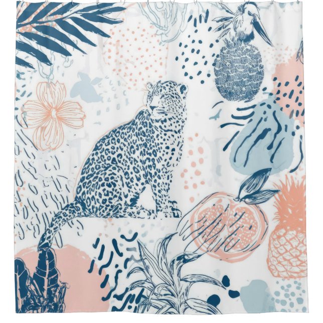 Tropical Leopard Blue Peach Abstract (Front)