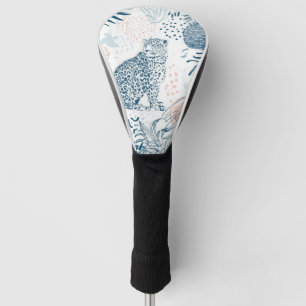 Tropical Leopard Blue Peach Abstract Golf Head Cover
