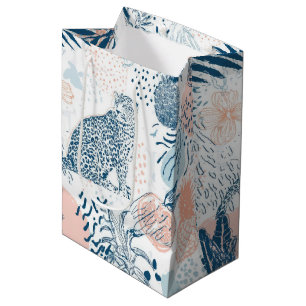 Tropical Leopard Blue Peach Abstract Medium Gift Bag