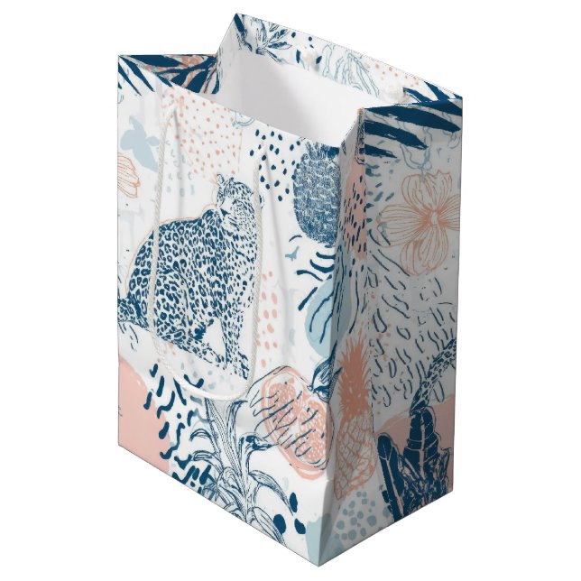 Tropical Leopard Blue Peach Abstract Medium Gift Bag (Front Angled)